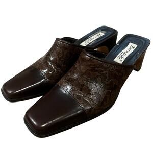 Bernardo Vintage 1990’s Leather Embossed Mules Women’s SZ 8.5M Made in Italy EUC